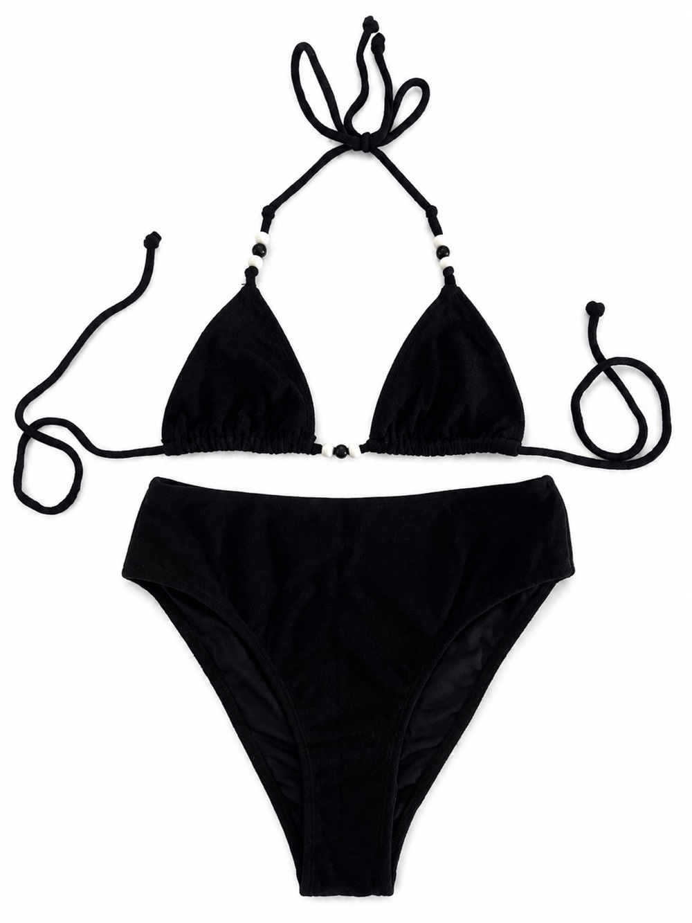 Faithfull the Brand Black Triangle String Bikini with Bead Accents